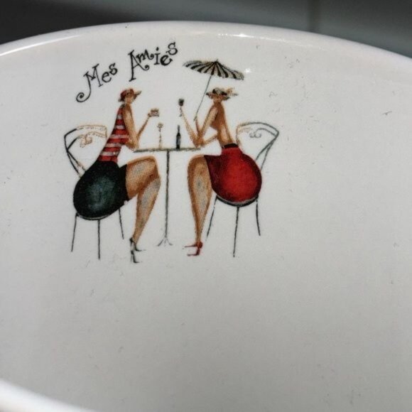 Set Of 3 Mes Amies Ceramic Mugs With Chic Cafè Design Black & White - Picture 5 of 14